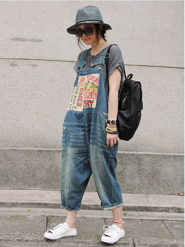 Casual loose jumpsuit denim overall - Buykud